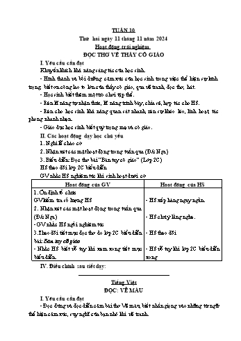 Giáo án Lớp 4 (Kết nối tri thức) - Tuần 10 - Năm học 2024-2025 - Nguyễn Thị Bích Thủy Giáo án Lớp 4 (Kết nối tri thức) - Tuần 10 - Năm học 2024-2025 - Nguyễn Thị Bích Thủy