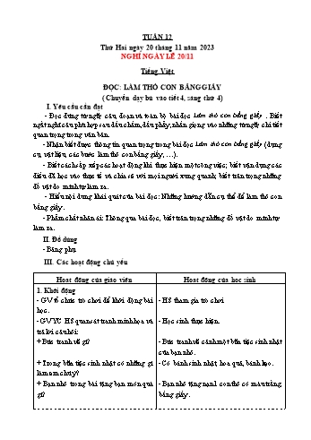 Giáo án Lớp 4 (Kết nối tri thức) - Tuần 12 - Năm học 2023-2024 - Nguyễn Thị Bích Thủy