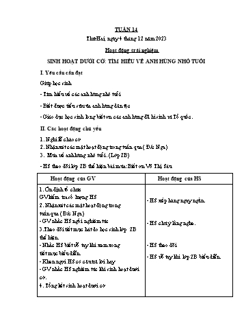 Giáo án Lớp 4 (Kết nối tri thức) - Tuần 14 - Năm học 2023-2024 - Nguyễn Thị Bích Thủy