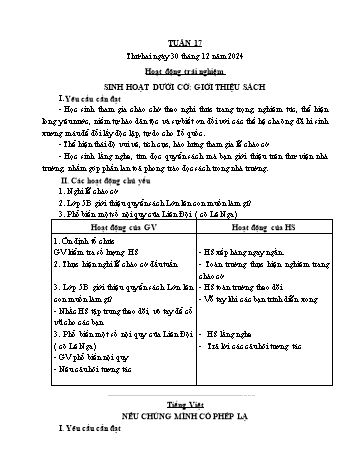Giáo án Lớp 4 (Kết nối tri thức) - Tuần 17 - Năm học 2024-2025 - Bạch Thị Đào Giáo án Lớp 4 (Kết nối tri thức) - Tuần 17 - Năm học 2024-2025 - Bạch Thị Đào