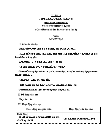 Giáo án Lớp 4 (Kết nối tri thức) - Tuần 18 - Năm học 2023-2024 - Nguyễn Thị Bích Thủy
