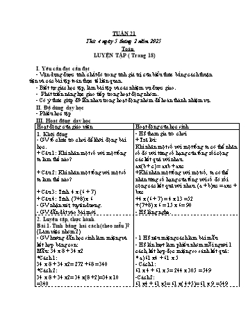 Giáo án Lớp 4 (Kết nối tri thức) - Tuần 21 - Năm học 2024-2025 - Nguyễn Thị Bích Thủy