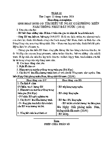 Giáo án Lớp 4 (Kết nối tri thức) - Tuần 32 - Năm học 2023-2024 - Nguyễn Thị Bích Thủy