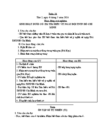 Giáo án Lớp 4 (Kết nối tri thức) - Tuần 34 - Năm học 2023-2024 - Nguyễn Thị Bích Thủy