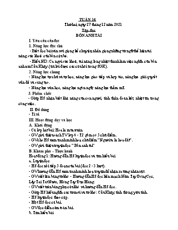 Giáo án Lớp 4 - Tuần 16 - Năm học 2021-2022 - Nguyễn Thị Bích Thủy Giáo án Lớp 4 - Tuần 16 - Năm học 2021-2022 - Nguyễn Thị Bích Thủy