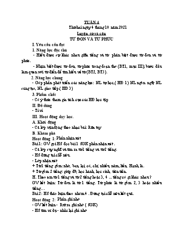 Giáo án Lớp 4 - Tuần 4 - Năm học 2021-2022 - Nguyễn Thị Bích Thủy Giáo án Lớp 4 - Tuần 4 - Năm học 2021-2022 - Nguyễn Thị Bích Thủy