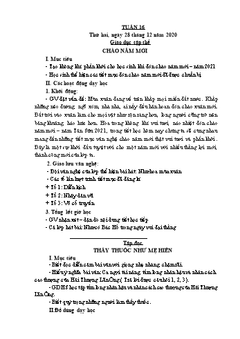 Giáo án Lớp 5 - Tuần 16 - Năm học 2020-2021 - Nguyễn Thị Bích Thủy Giáo án Lớp 5 - Tuần 16 - Năm học 2020-2021 - Nguyễn Thị Bích Thủy