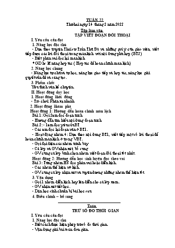 Giáo án Lớp 5 - Tuần 22 - Năm học 2021-2022 - Bạch Thị Đào
