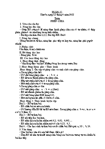 Giáo án Lớp 5 - Tuần 27 - Năm học 2021-2022 - Bạch Thị Đào
