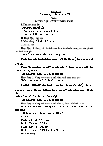 Giáo án Lớp 5 - Tuần 30 - Năm học 2021-2022 - Bạch Thị Đào Giáo án Lớp 5 - Tuần 30 - Năm học 2021-2022 - Bạch Thị Đào