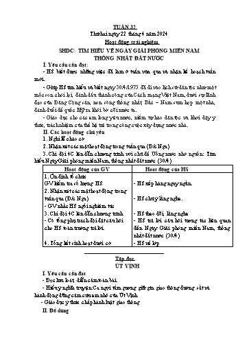Giáo án Lớp 5 - Tuần 32 - Năm học 2023-2024 - Bạch Thị Đào Giáo án Lớp 5 - Tuần 32 - Năm học 2023-2024 - Bạch Thị Đào
