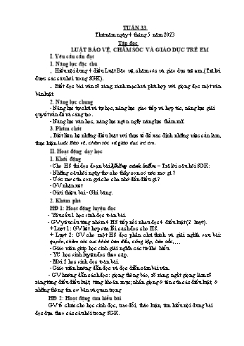 Giáo án Lớp 5 - Tuần 33 - Năm học 2022-2023 - Bạch Thị Đào Giáo án Lớp 5 - Tuần 33 - Năm học 2022-2023 - Bạch Thị Đào