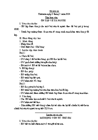 Giáo án Lớp 5 - Tuần 33 - Năm học 2023-2024 - Bạch Thị Đào Giáo án Lớp 5 - Tuần 33 - Năm học 2023-2024 - Bạch Thị Đào