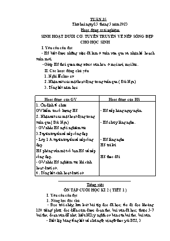 Giáo án Lớp 5 - Tuần 35 - Năm học 2022-2023 - Bạch Thị Đào Giáo án Lớp 5 - Tuần 35 - Năm học 2022-2023 - Bạch Thị Đào