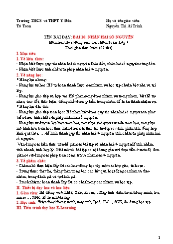 Giáo án Toán 6 (Kết nối tri thức) - Bài 16: Nhân hai số nguyên - Nguyễn Thị Ái Trinh