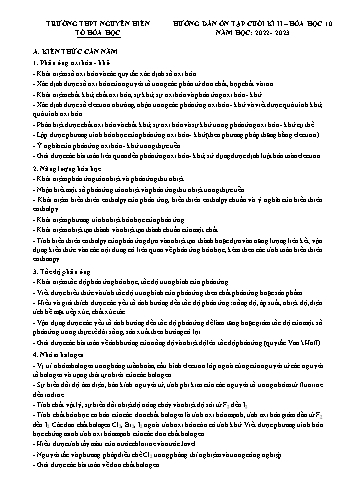 Hướng dẫn ôn tập cuối kì II Hóa học 10 - Năm học 2022-2023 - Trường THPT Nguyền Hiền