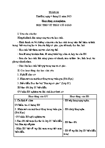 Kế hoạch bài dạy Lớp 4 (Kết nối tri thức) - Tuần 10 - Năm học 2023-2024 - Nguyễn Thị Bích Thủy Kế hoạch bài dạy Lớp 4 (Kết nối tri thức) - Tuần 10 - Năm học 2023-2024 - Nguyễn Thị Bích Thủy