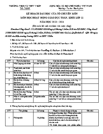 Kế hoạch dạy học Toán 11 - Năm học 2023-2024 - Trường THPT Y Đôn (Kết nối tri thức và cuộc sống)