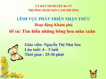 Bài giảng Lớp Chồi - Phát triển nhận thức - Đề tài: Tìm hiểu những bông hoa mùa xuân - Nguyễn Thị Như Sao