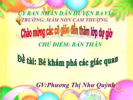 Bài giảng Lớp Lá - Chủ điểm: Bản thân - Đề tài: Bé khám phá các giác quan - Phương Thị Như Quỳnh