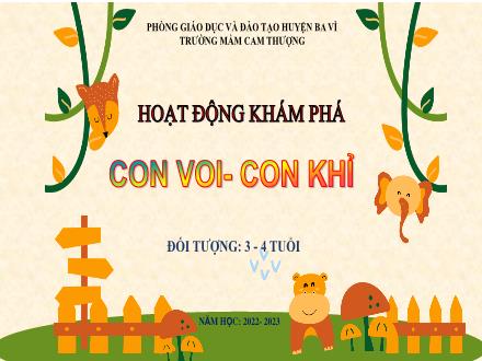 Bài giảng Lớp Mầm - Hoạt động khám phá: Con voi - Con khỉ - Năm học 2022-2023 - Trường Mầm non Cam Thượng