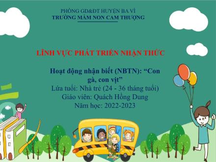 Bài giảng Lớp Nhà trẻ - Phát triển nhận thức - Hoạt động nhận biết: Con gà, con vịt - Năm học 2022-2023 - Quách Hồng Dung