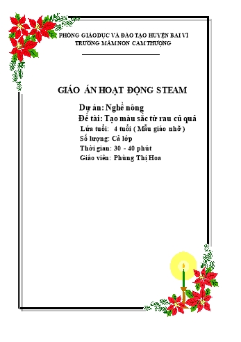 Giáo án Lớp Chồi - Dự án: Nghề nông - Đề tài: Tạo màu sắc từ rau củ quả - Phùng Thị Hoa