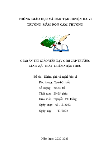Giáo án Lớp Chồi - Khám phá về nghề bác sĩ - Năm học 2022-2023 - Nguyễn Thị Hằng