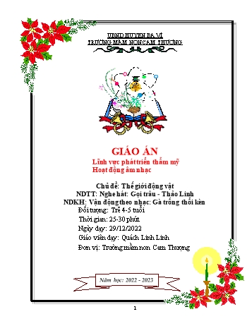 Giáo án Lớp Chồi - Phát triển thẩm mĩ - Chủ đề: Thế giới động vật - Năm học 2022-2023 - Quách Linh Linh