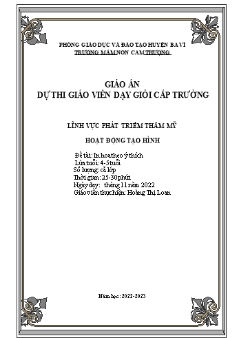 Giáo án Lớp Chồi - Phát triển thẩm mỹ - Đề tài: In hoa theo ý thích - Hoàng Thị Loan