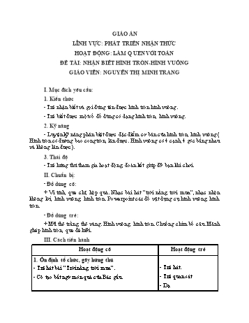 Giáo án Lớp Lá - Phát triển nhận thức - Làm quen với toán - Nguyễn Thị Minh Trang