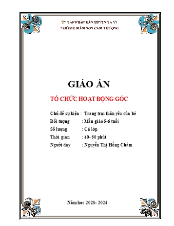 Giáo án Lớp Lá - Trang trại thân yêu - Năm học 2023-2024 - Nguyễn Thị Hồng Châm