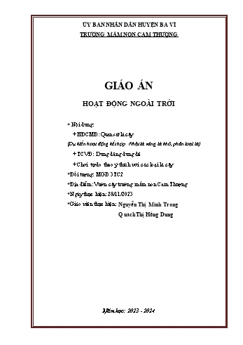 Giáo án Lớp Mầm - Hoạt động ngoài trời - Quan sát lá cây - Nguyễn Thị Minh Trang - Quách Thị Hồng Dung