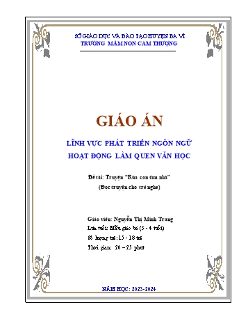 Giáo án Lớp Mầm - Phát triển ngôn ngữ - Đề tài: Truyện “Rùa con tìm nhà” - Năm học 2023-2024 - Nguyễn Thị Minh Trang
