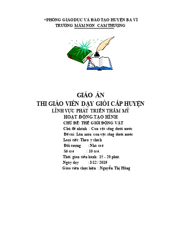 Giáo án Lớp Nhà trẻ - Phát triển thẩm mỹ - Đề tài: Lăn màu con vật sống dưới nước - Năm học 2019-2020 - Nguyễn Thị Hằng