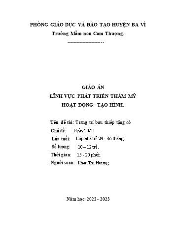 Giáo án Lớp Nhà trẻ - Phát triển thẩm mỹ - Năm học 2022-2023 - Phan Thị Hương
