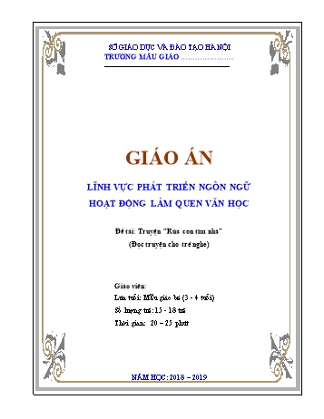 Giáo án Mầm non Lớp Mầm - Lĩnh vực phát triển ngôn ngữ - Đề tài: Truyện “Rùa con tìm nhà” - Năm học 2018-2019